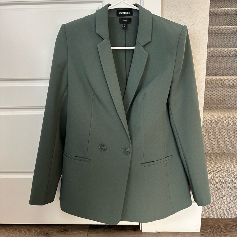 Express Oversized Green Blazer w/ Shoulder Pads XS Suiting Blazer Sets